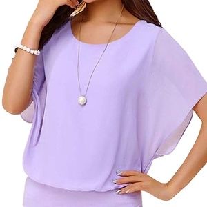 Spring Lilac Chiffon Top Flutter Sleeve Banded